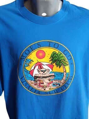 XXL Y2K Vtg Hanes Beefy-T Moes To Go Visalia Sub Club Graphic T-Shirt XXL Blue